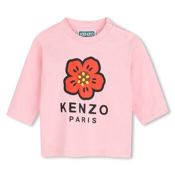 Younger Girls Pink Boke Flower Long Sleeve Top 