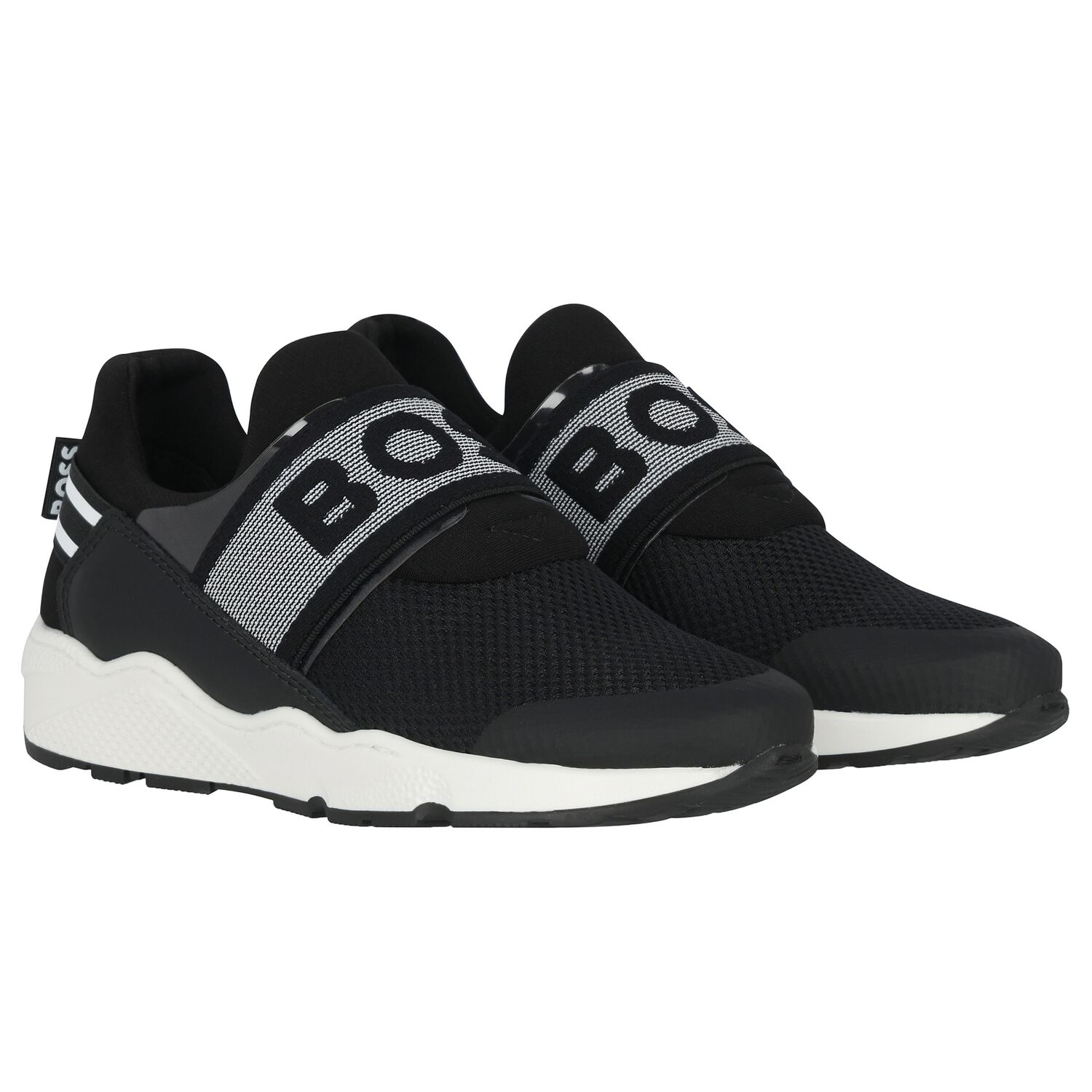 Boys Black Logo Trainers, 1, hi-res