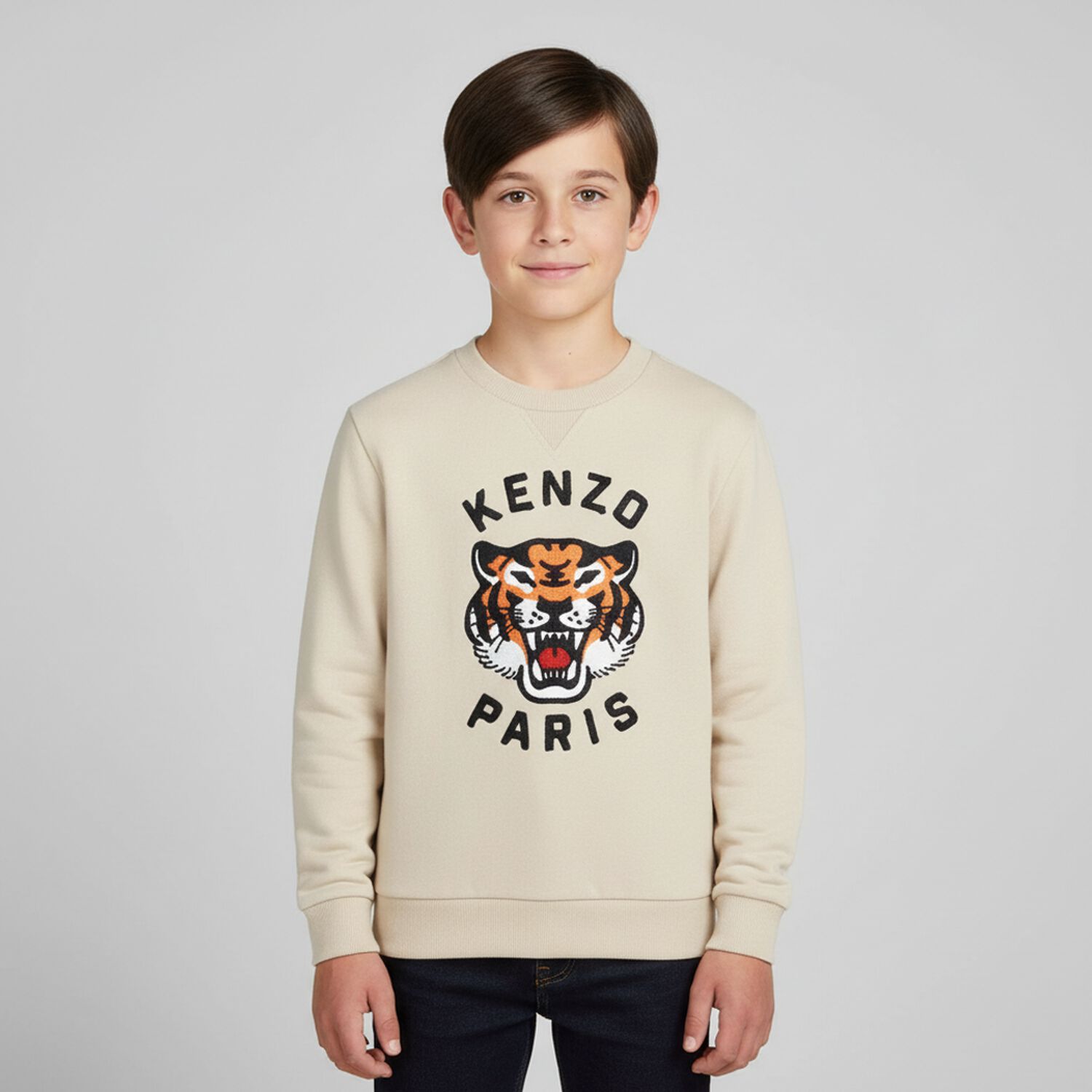 Boys Beige Tiger Logo Sweatshirt, 1, hi-res image number null