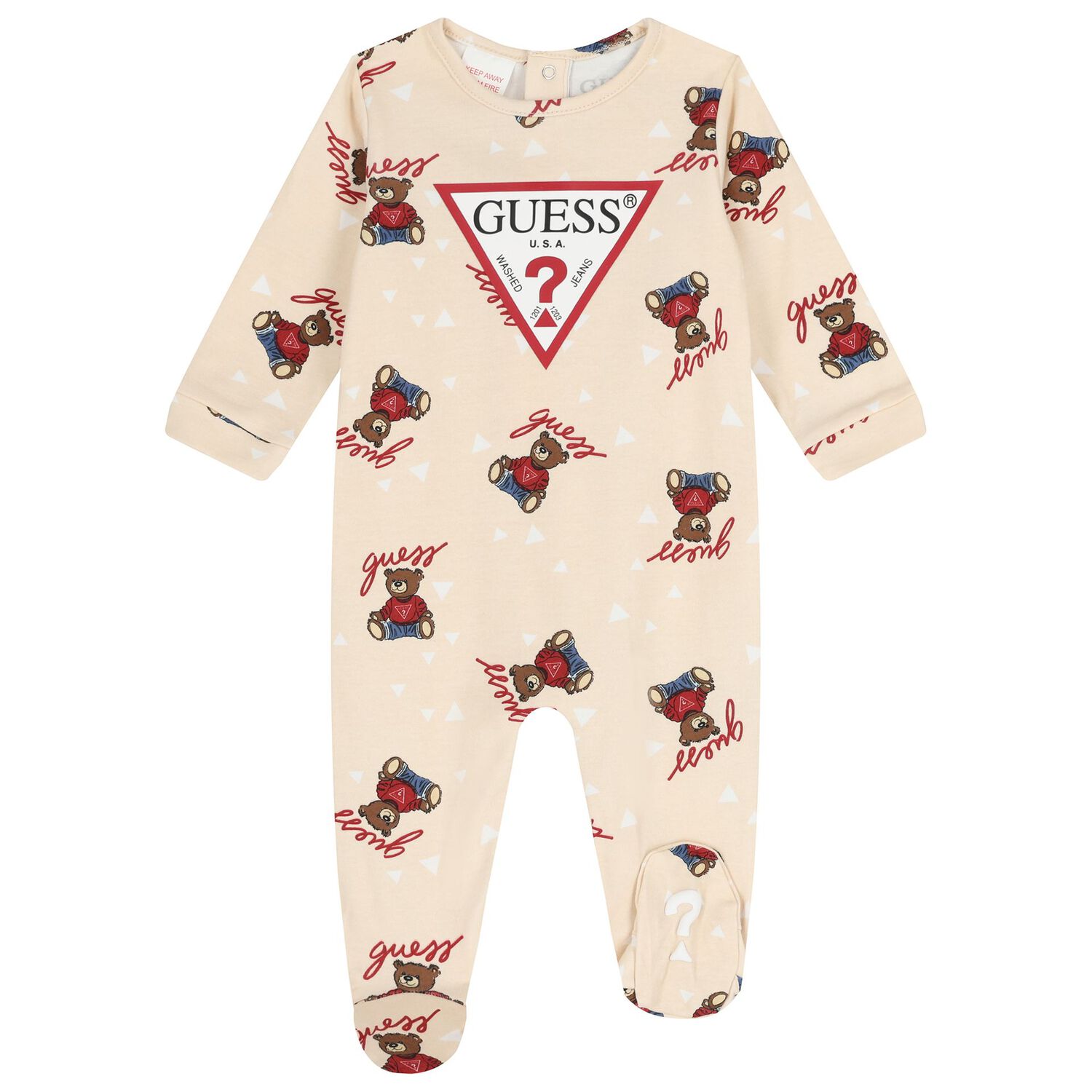 بدلة أطفال بشعار دب تيدي باللون البيج, 3, hi-res