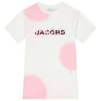 Girls White & Pink Logo Dress