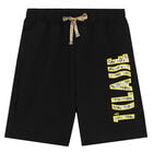 Boys Black Logo Shorts, 1, hi-res
