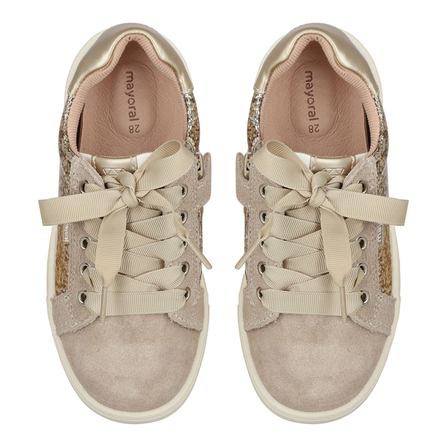 Girls Gold Logo Glitter Trainers, 1, hi-res