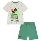 Boys Grey & Green Shorts Set, 1, hi-res