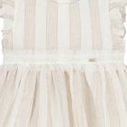 Younger Girls Ivory & Beige Striped Dress, 1, hi-res
