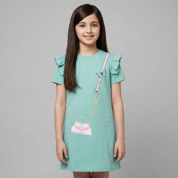 Girls Green Bag Logo Dress 