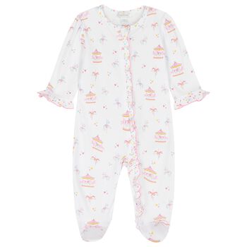 Baby Girls White & Pink Carousel Babygrow