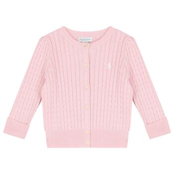 Baby Girls Pink Logo Cable Knit Cardigan