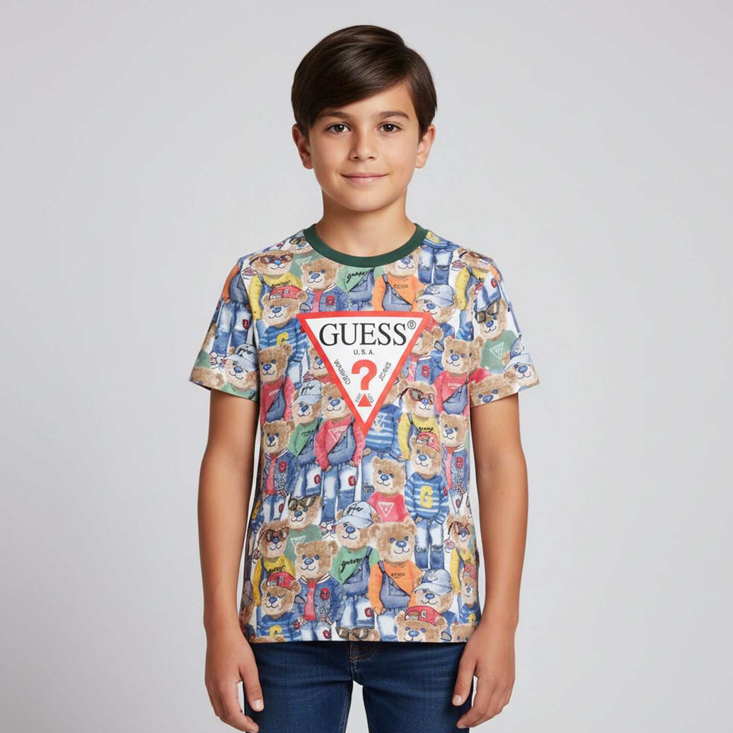 Boys Multi-Coloured Teddy Bear Logo T-Shirt, 2, hi-res