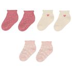 Younger Girls Ivory & Pink Socks ( 3 Pack ) , 2, hi-res