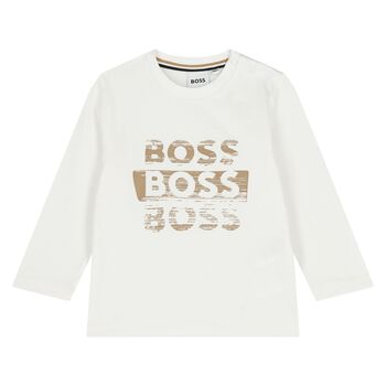 Younger Boys White Logo Long Sleeve Top
