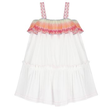 Girls White Zigzag Ruffle Dress