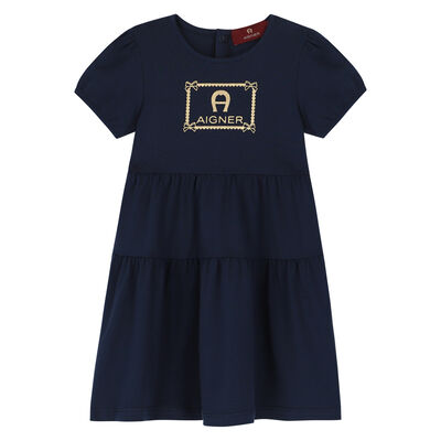 Younger Girls Navy Blue Logo Dress