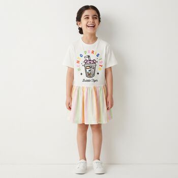 Girls Ivory Bubble Tiger Dress
