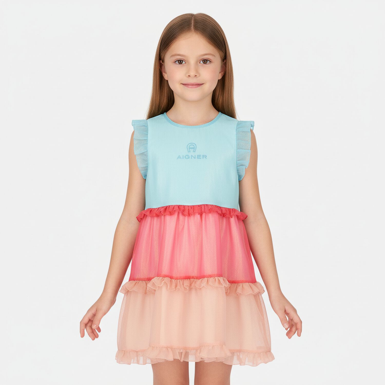 Girls Pink Organza Logo Dress, 1, hi-res image number null