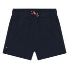 Younger Boys White & Navy Cotton Shorts Set, 1, hi-res