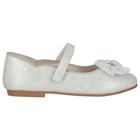 Girls Silver Bow Shoes, 2, hi-res