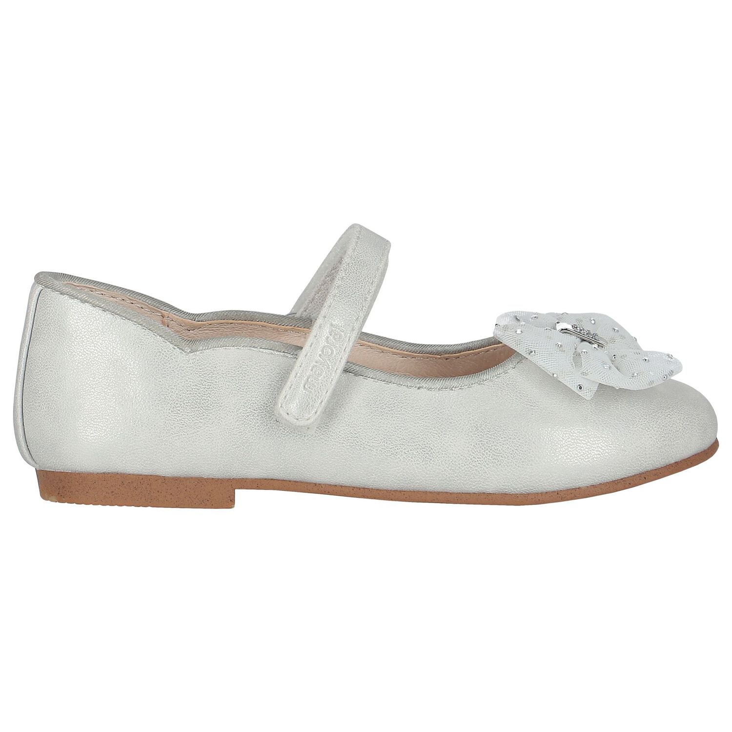 Girls Silver Bow Shoes, 2, hi-res