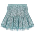 Girls Aqua Embellished Sequin Skirt Set , 1, hi-res