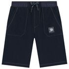 Boys Navy Blue Logo Shorts, 1, hi-res