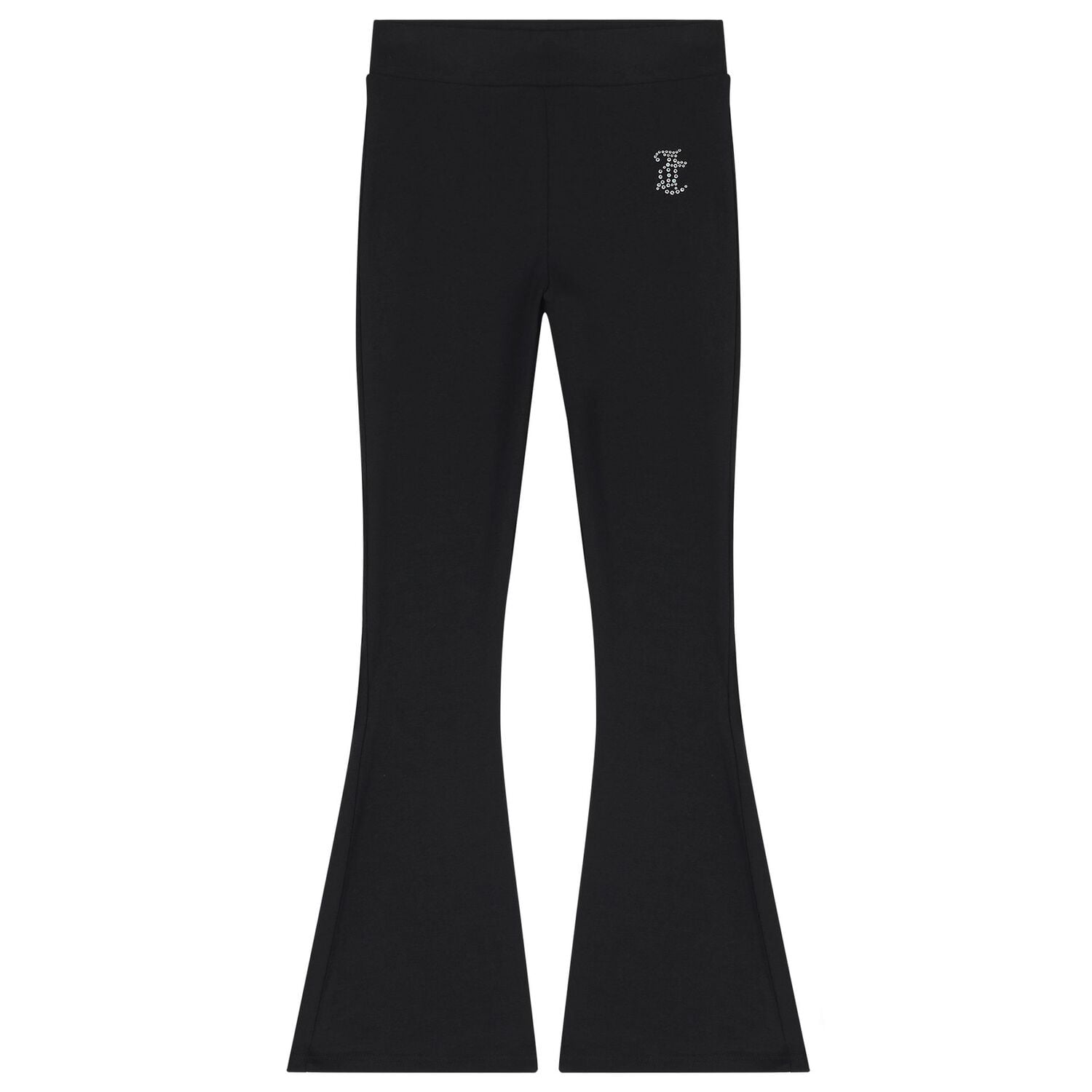 Girls Black Crystal Embellished Diamant&eacute; Logo & Flared Leggings Set, 1, hi-res