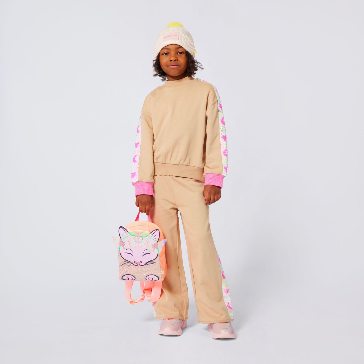 سويت شيرت مطرز بالترتر باللون البيج للبنات, 1, hi-res