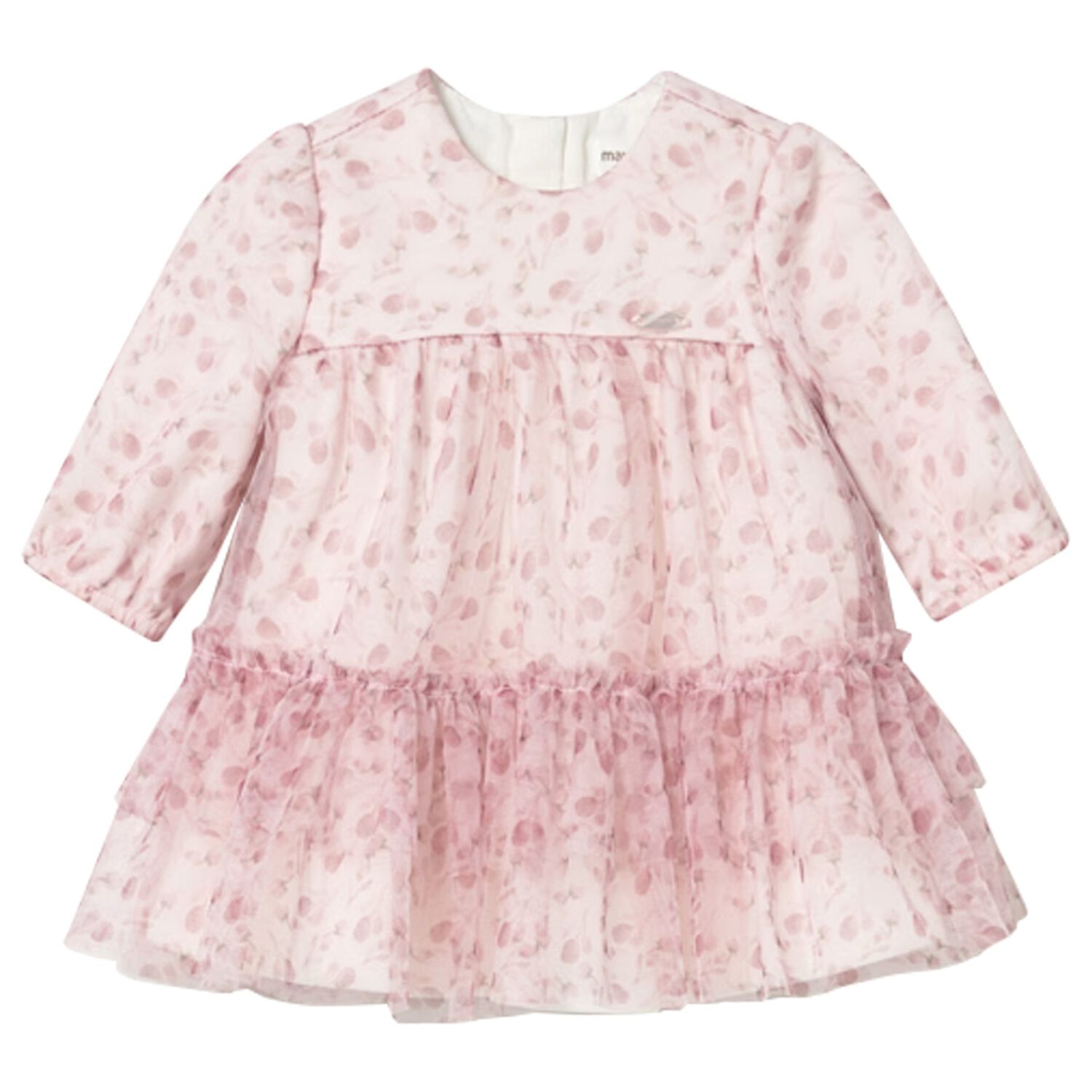 Baby Girls Pink Floral Tulle Dress, 1, hi-res image number null