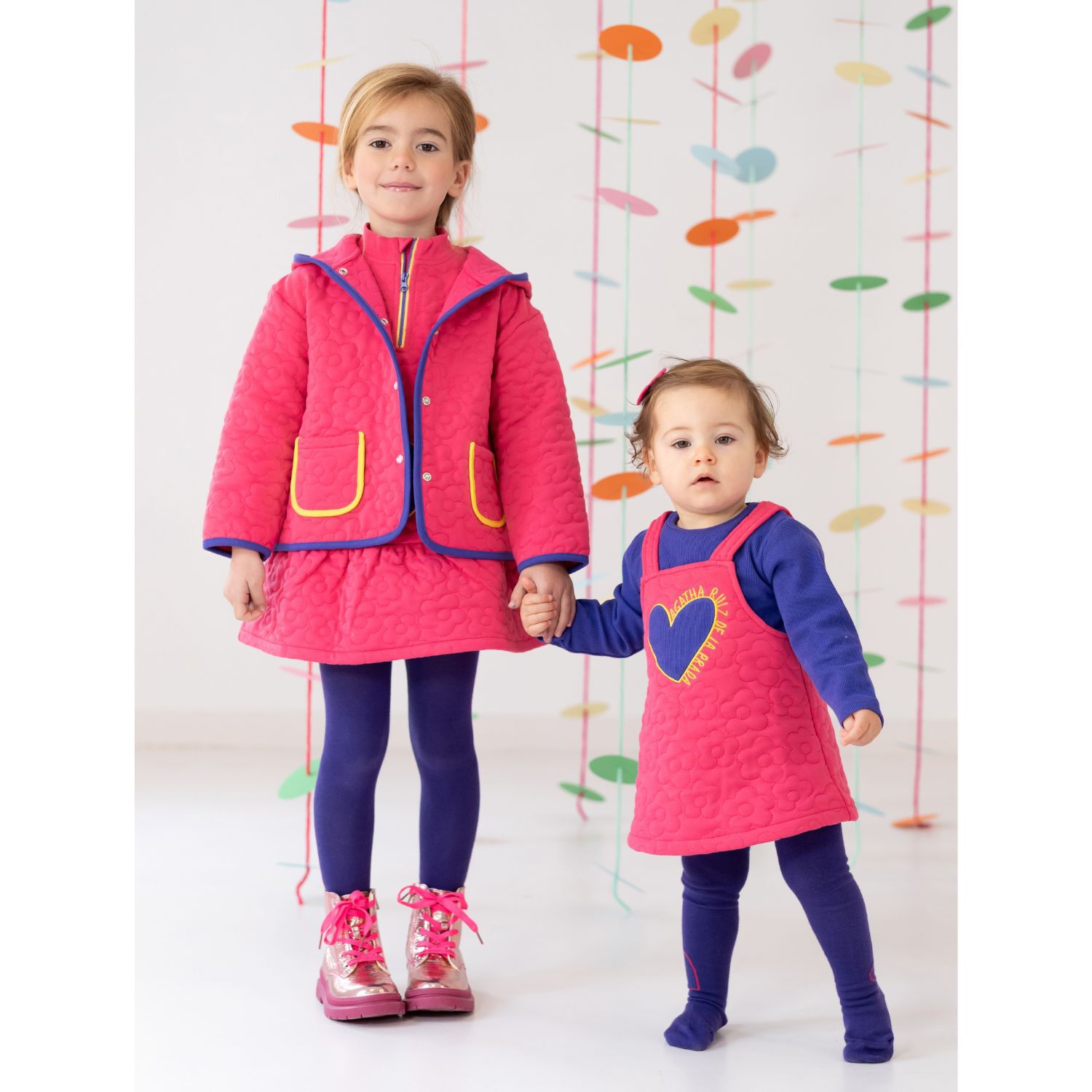 طقم فستان بنات بطبعة القلب باللون البنفسجي والوردي, 1, hi-res image number null