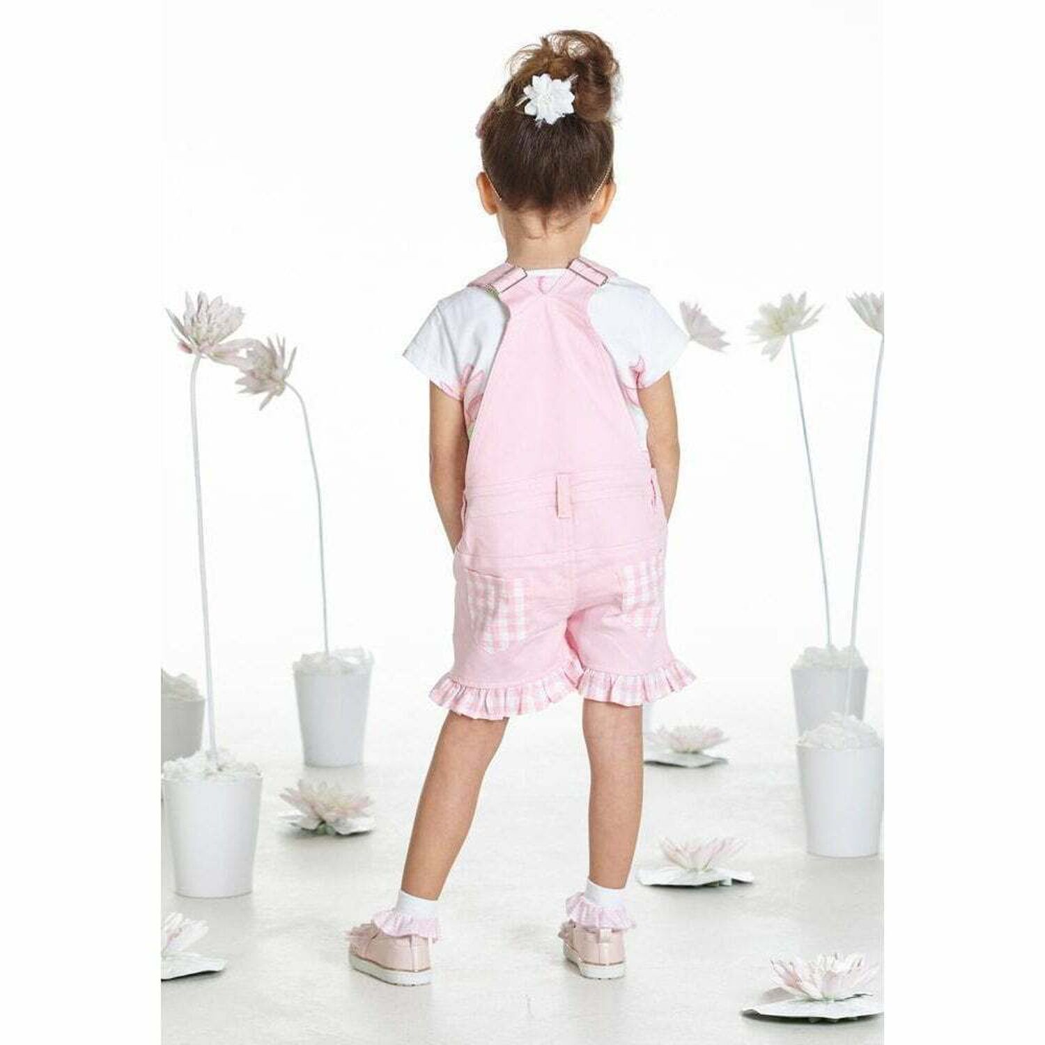 Girls Pink Waterlily Dungaree Set, 1, hi-res