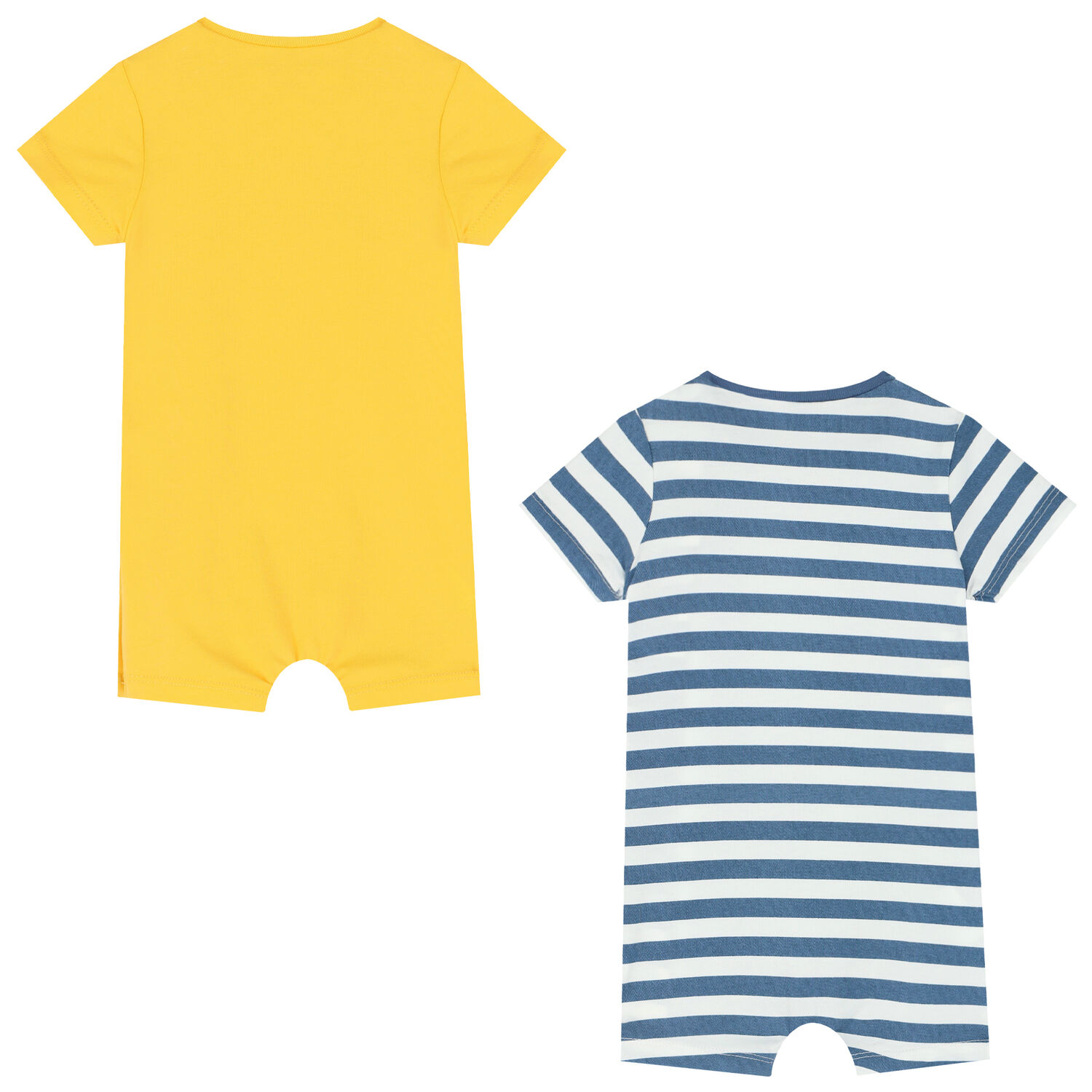 Baby Boys Blue, White & Yellow Rompers (2 Pack), 1, hi-res