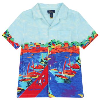 قميص أولاد بالشعار باللون الأزرق