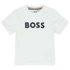 Younger Boys White Logo T-Shirt, 1, hi-res