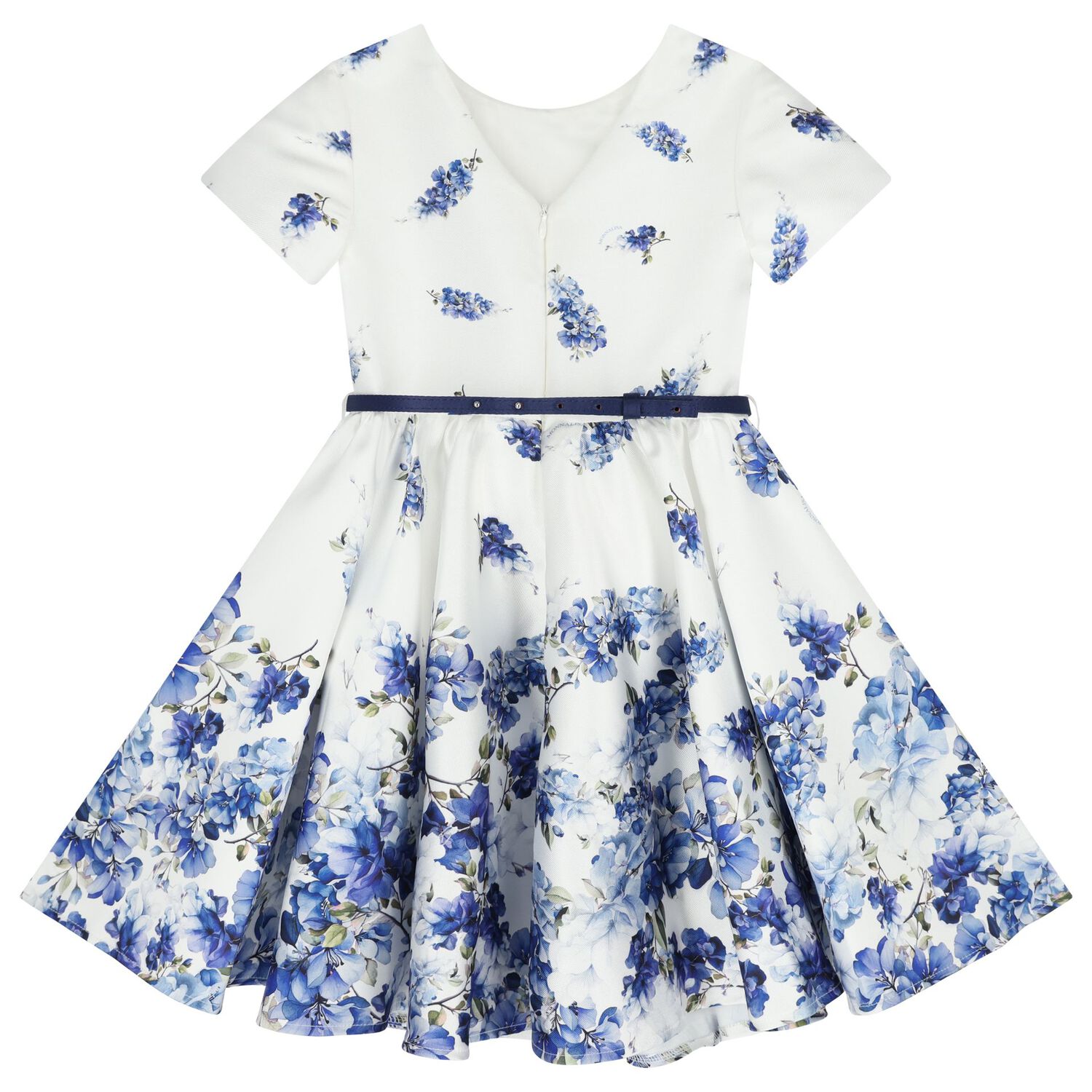 Girls White Floral Satin Dress, 2, hi-res