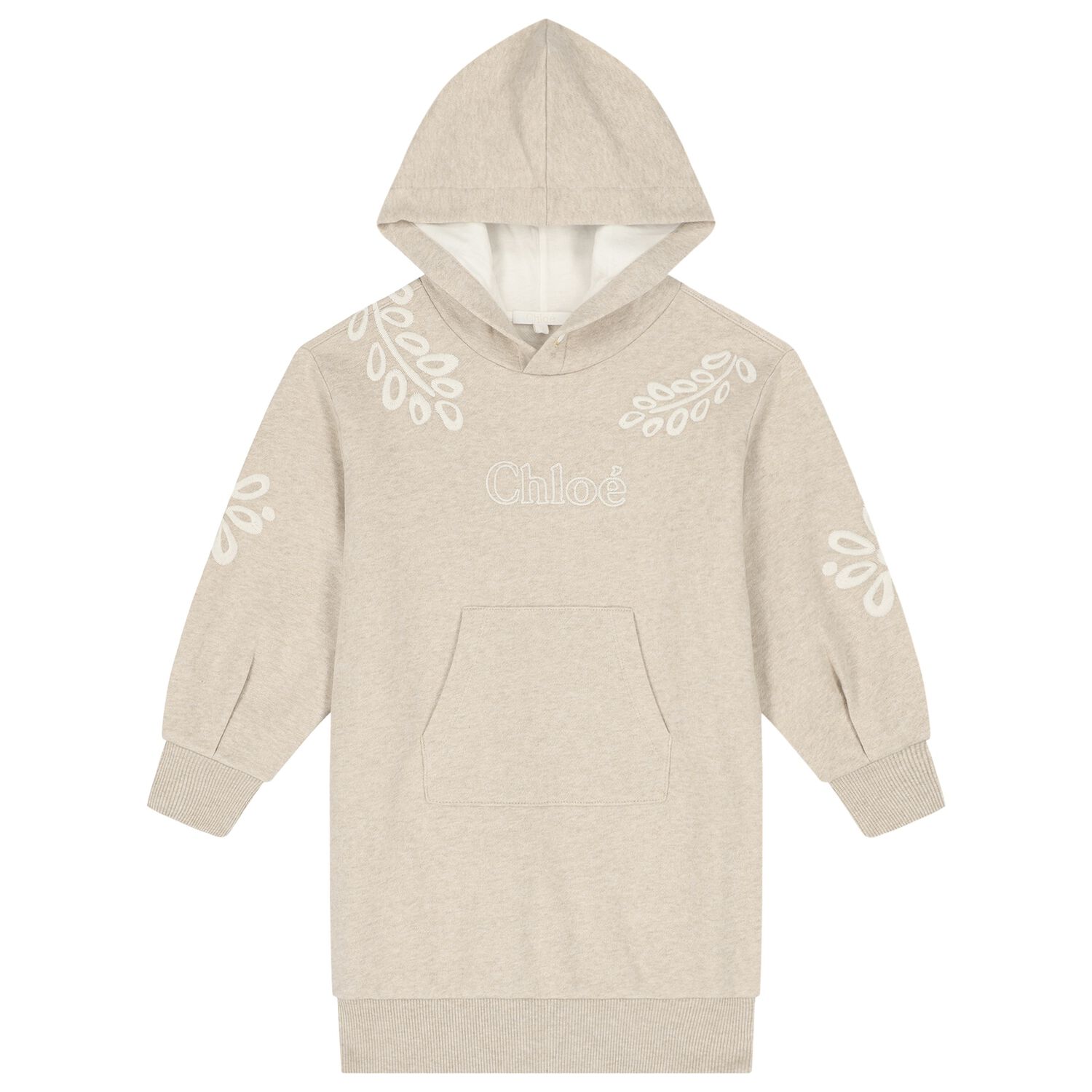 Girls Beige Embroidered Logo Sweatshirt Dress, 1, hi-res image number null