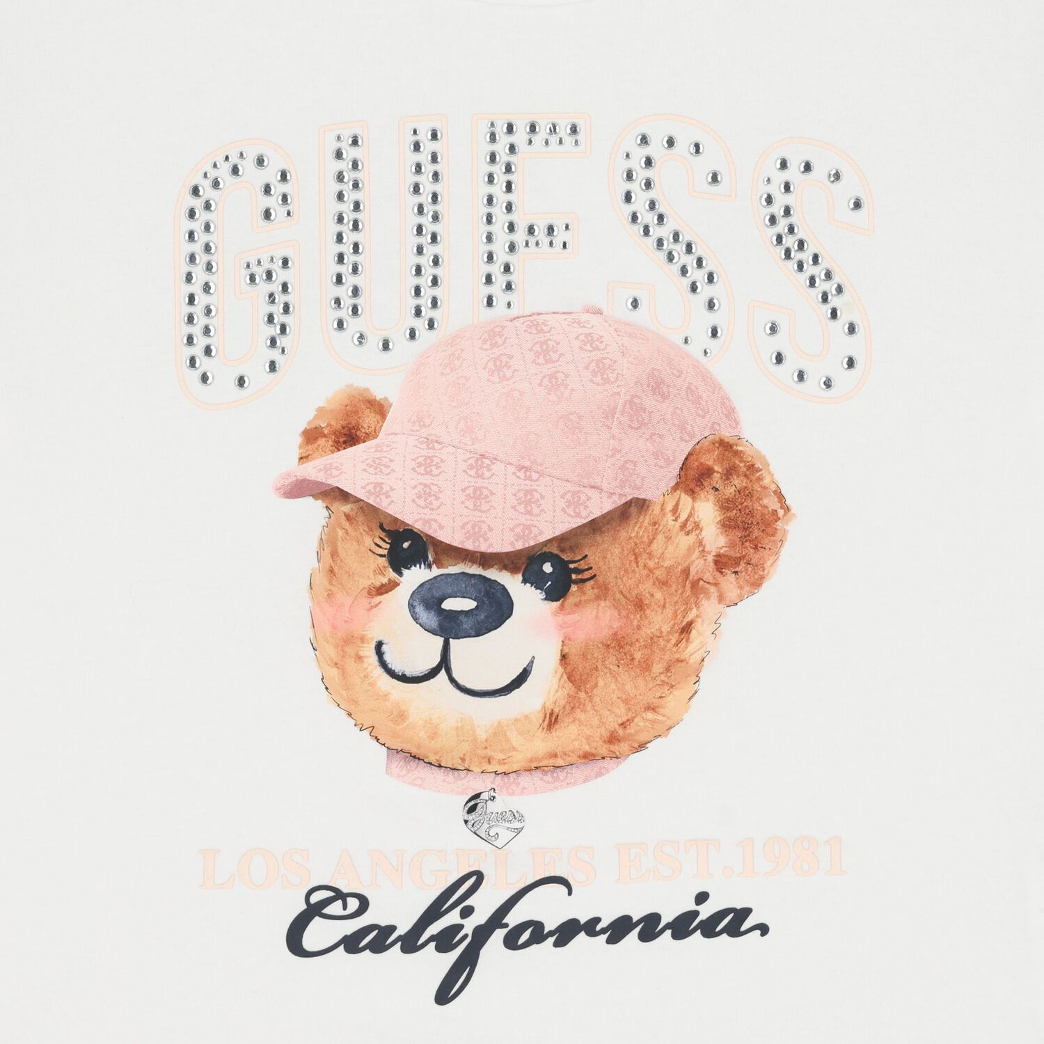 Girls White Teddy Bear Logo T-Shirt, 1, hi-res