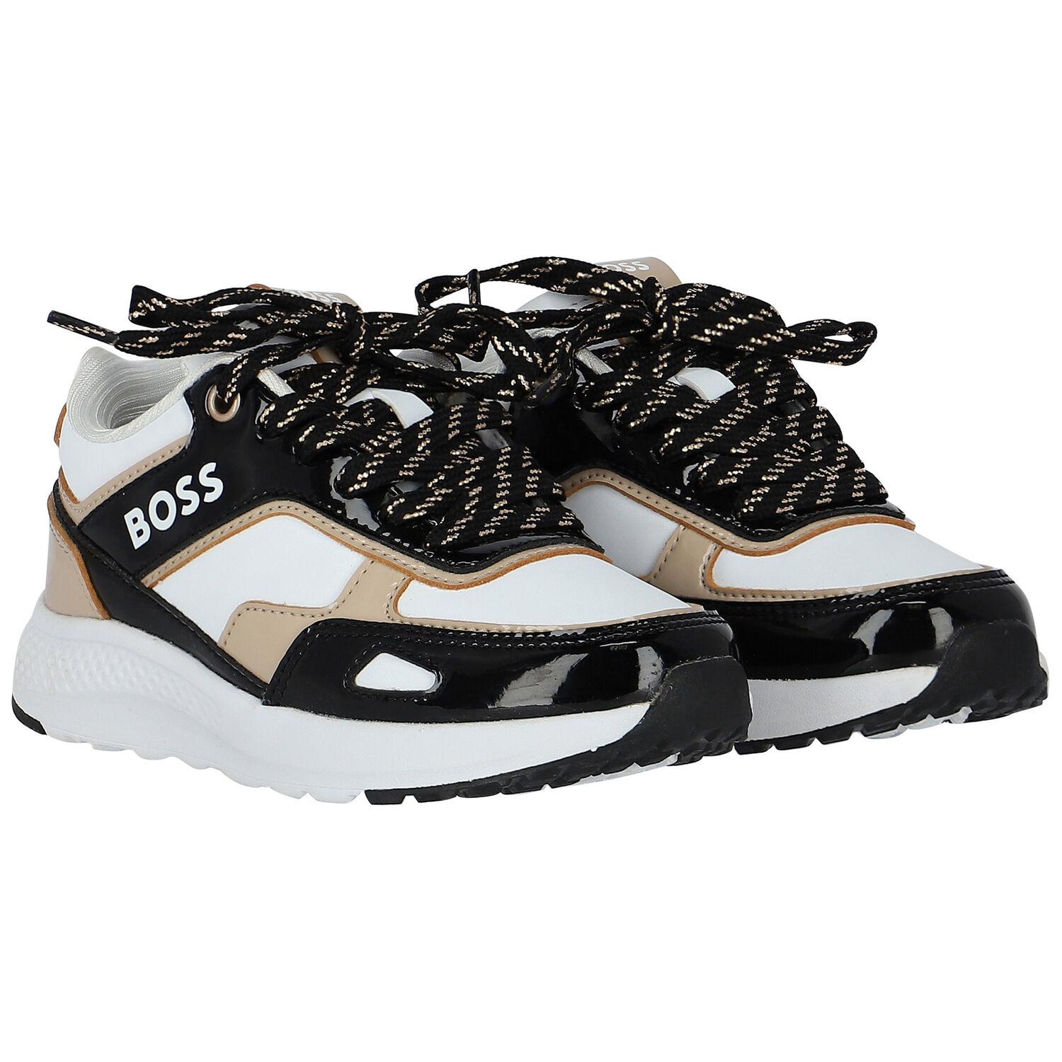 حذاء رياضى بنات بالشعار باللون الاسود والابيض, 1, hi-res