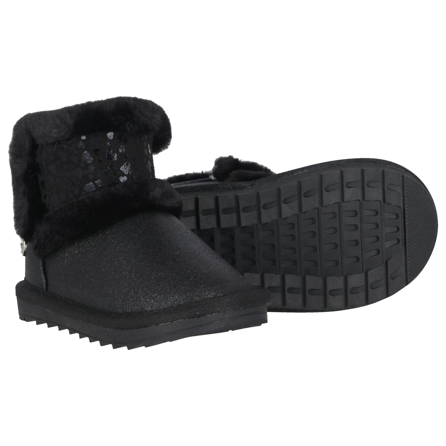 Younger Girls Black Faux Leather Boots, 1, hi-res