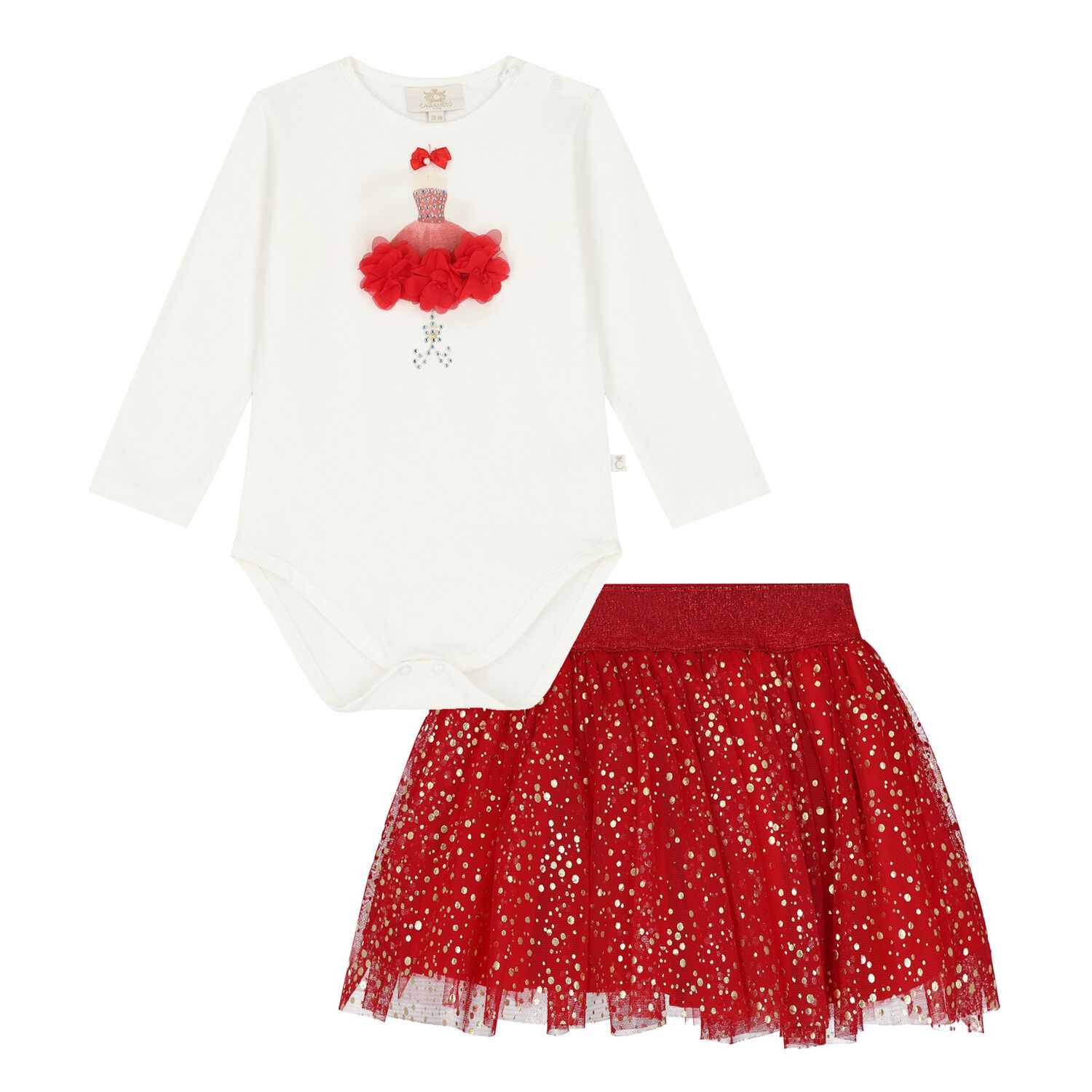 Baby Girls Ivory & Red Tulle Skirt Set, 1, hi-res image number null