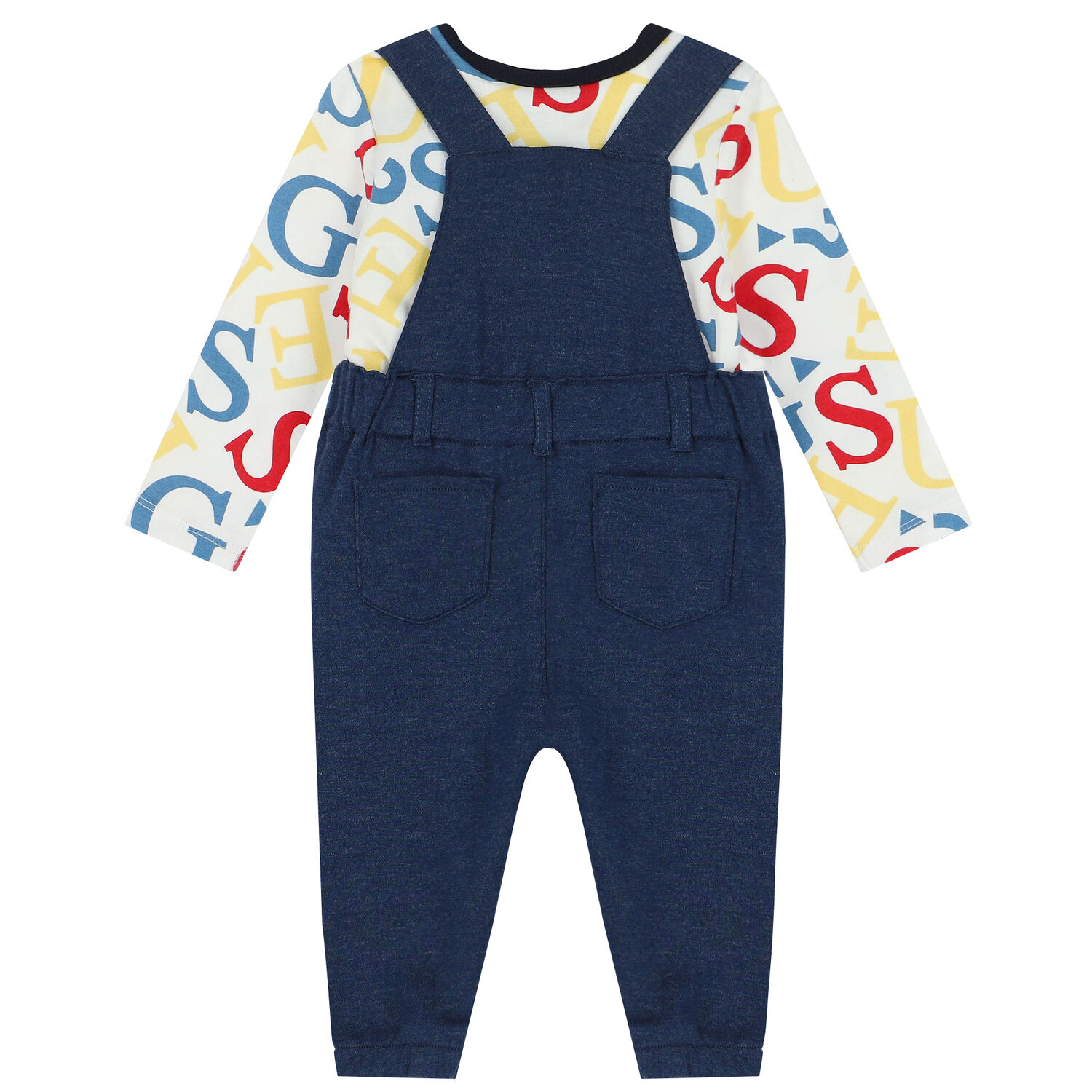 Baby Boys Blue Logo Dungaree Set, 1, hi-res