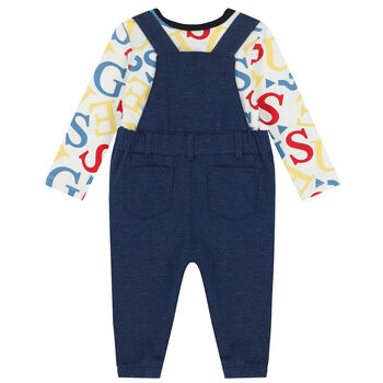 Baby Boys Blue Logo Dungaree Set