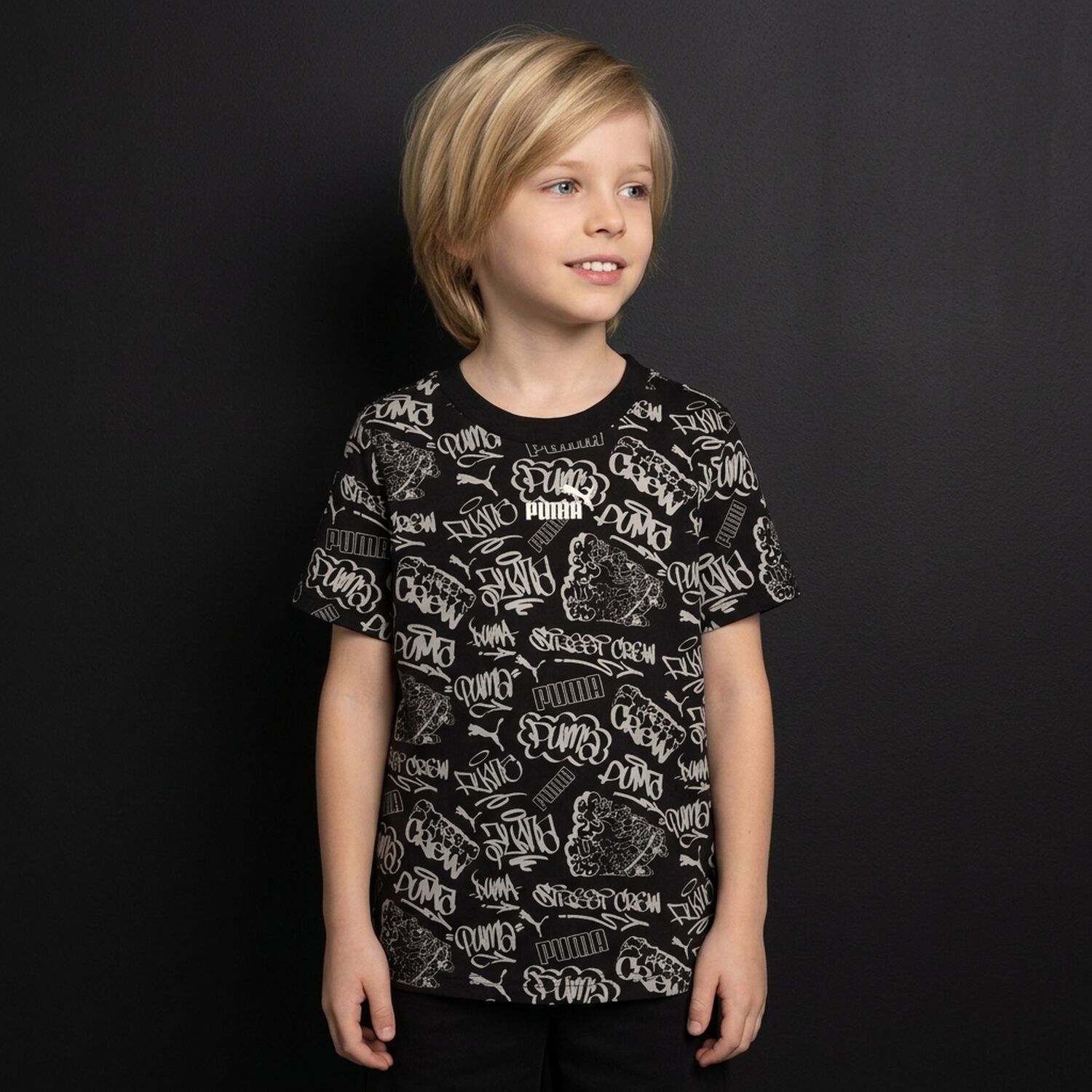 Boys Black Logo T-Shirt, 1, hi-res