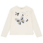Girls Ivory Embellished Butterflies Sequin Long Sleeve Top, 1, hi-res