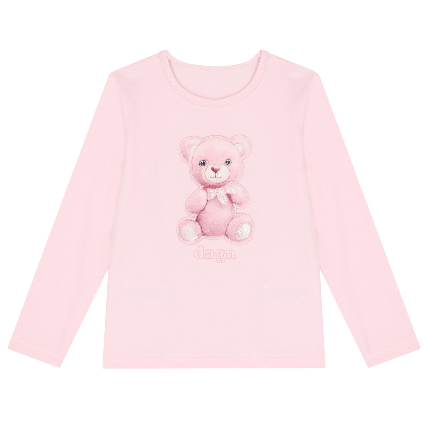 Girls Pink Teddy Bear Logo Long Sleeve Top, 1, hi-res image number null