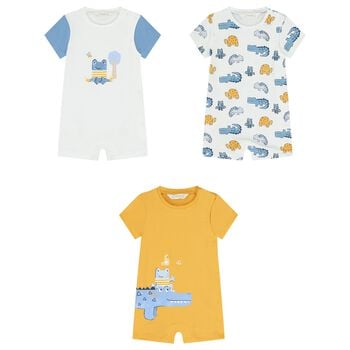 Baby Boys White & Yellow Rompers ( 3-Pack )