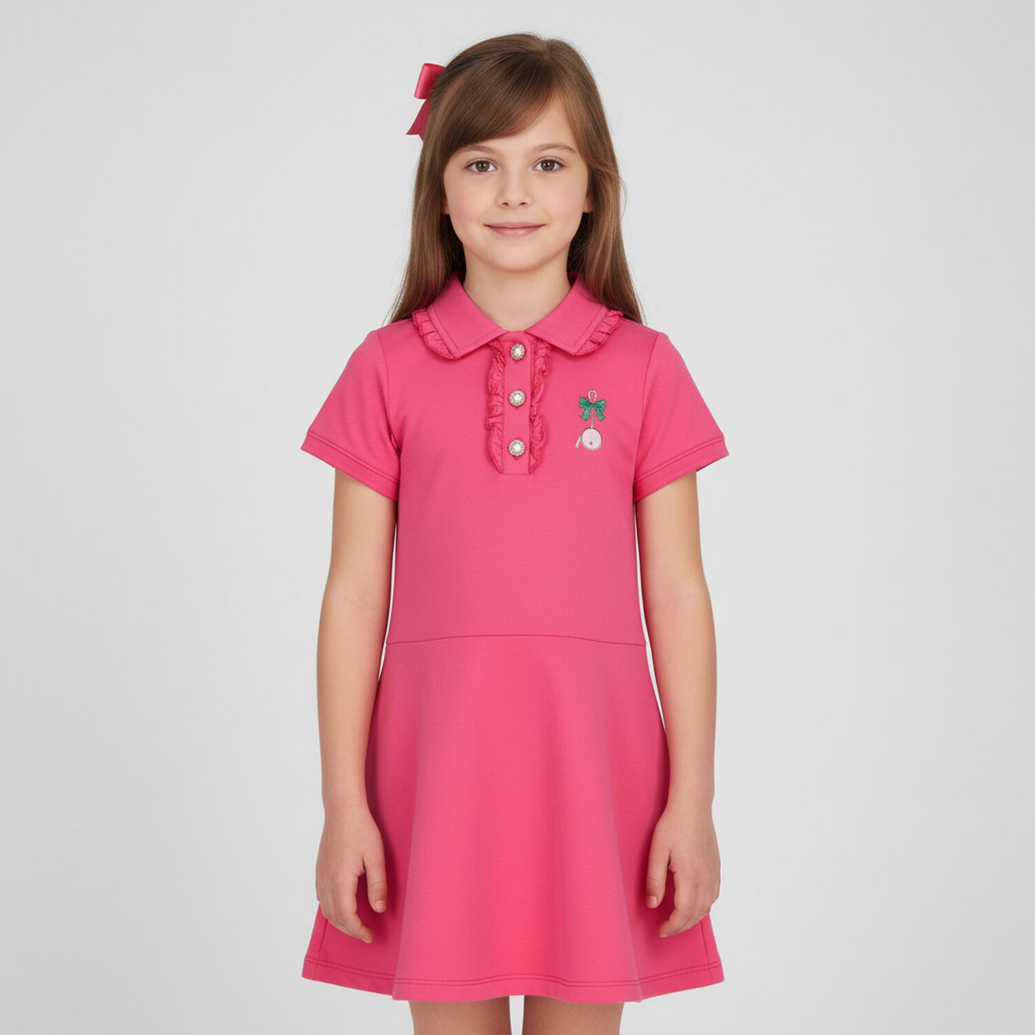 Girls Pink Logo Polo Dress, 1, hi-res