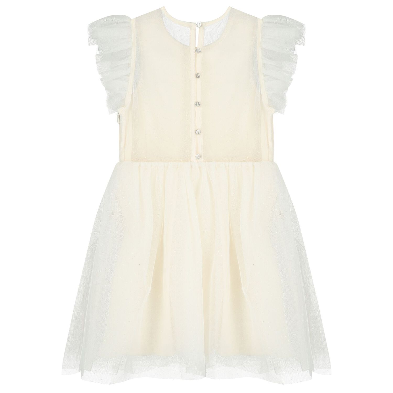 Girls Ivory Satin & Tulle Dress, 2, hi-res