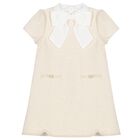 Girls Beige & White Bow Tweed Dress, 1, hi-res