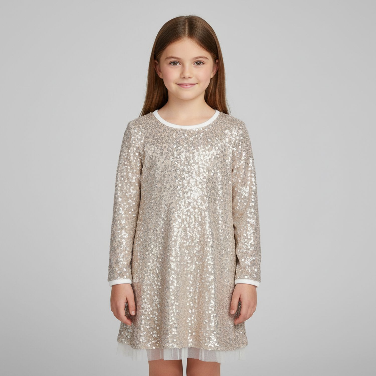 Girls Gold & Silver Embellished Dress, 1, hi-res