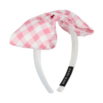 Girls Pink & White Gingham Bow Headband