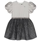 Girls Grey Satin & Sequin Dress, 1, hi-res